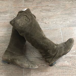 FERRAGAMO Olive knee high boots